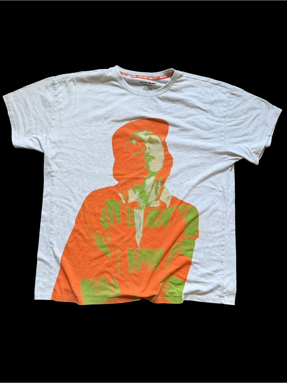 Uniqlo White Tee with Orange & Lime Silhouette